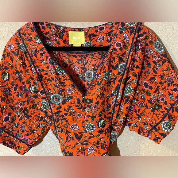 Anthropologie Maeve 100% Silk Floral Orange Blouse - Picture 5 of 8
